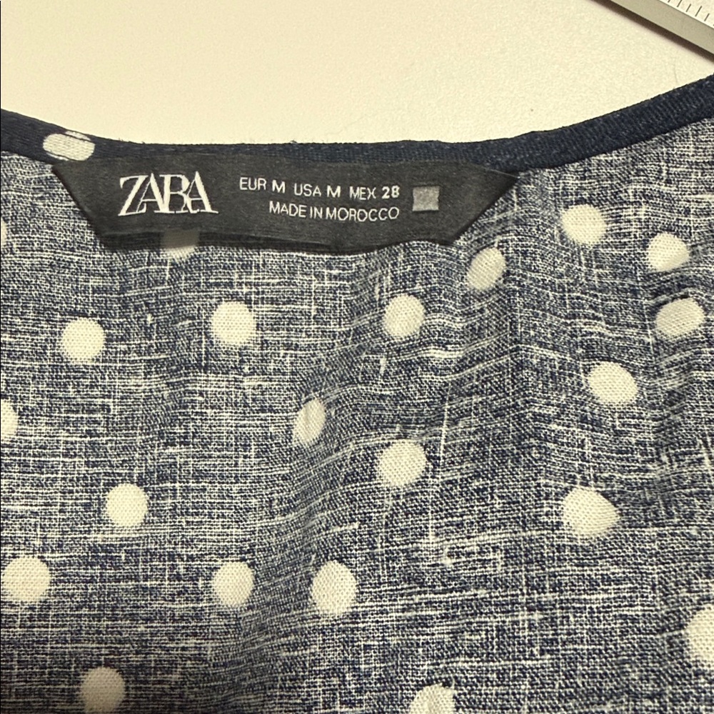 Zara Linen Blend Polka Dot Slip Midi Dress Navy - Picture 9 of 10